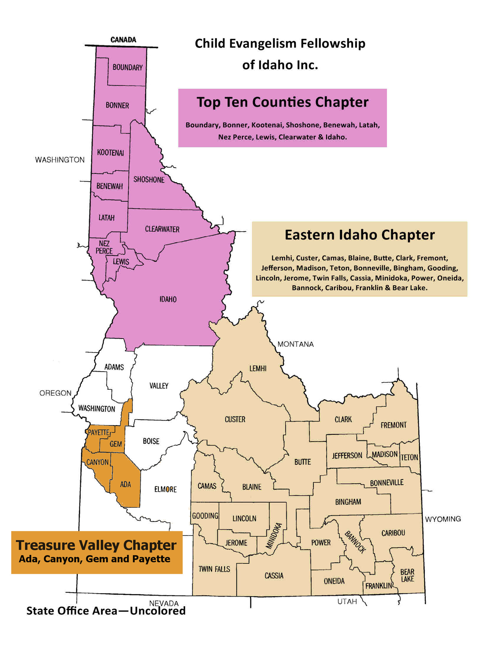 Map of Idaho counties